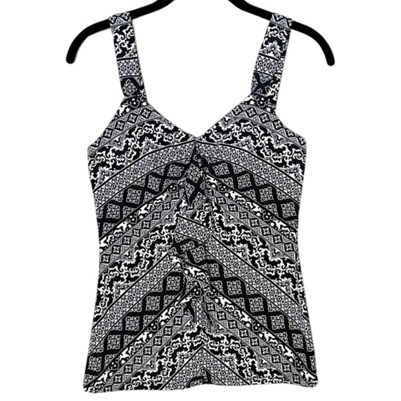 WHBM NWT Black & White Multi Print Ruffle Sleeveless Tunic Tank Top XS X-Small - Picture 1 of 8
